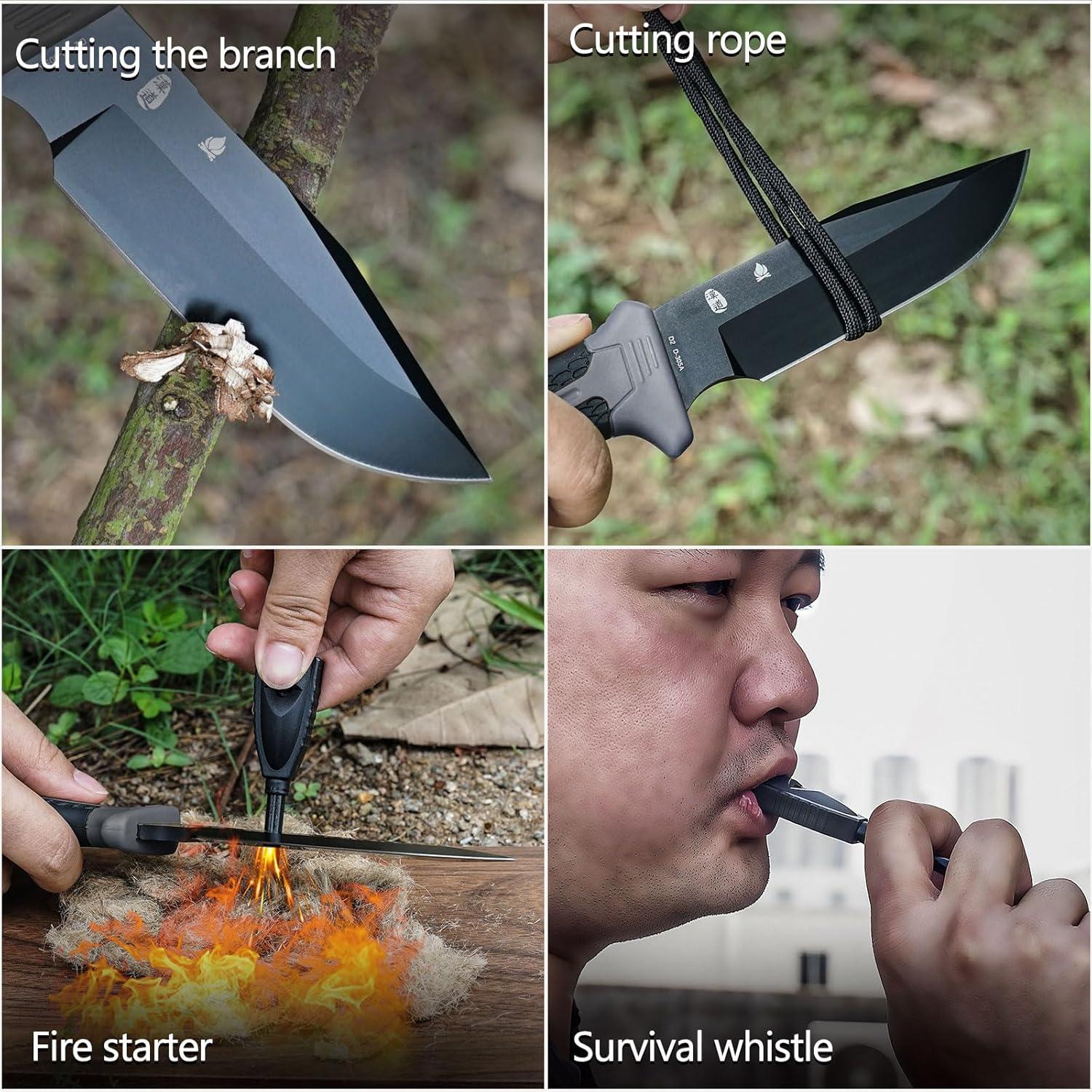 Cuchillo de Bushcraft HX OUTDOORS 24 cm con Encendedor