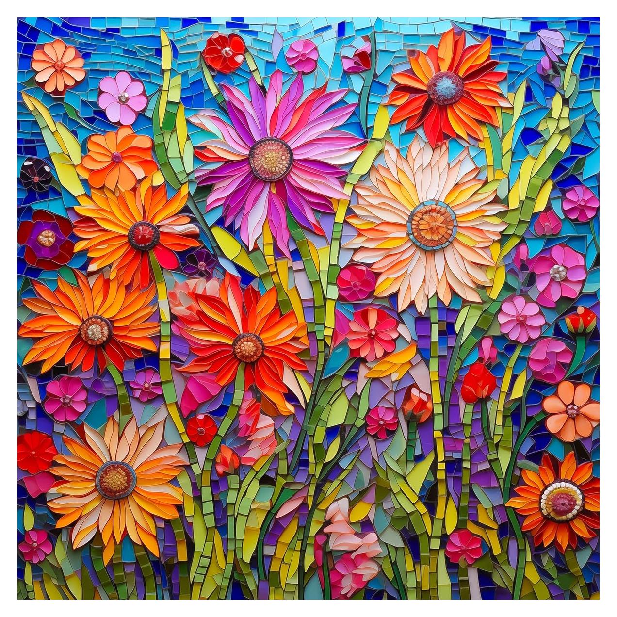 Rompecabezas Bgraamiens Arte Mosaico Flores 1000 Piezas 61x61cm
