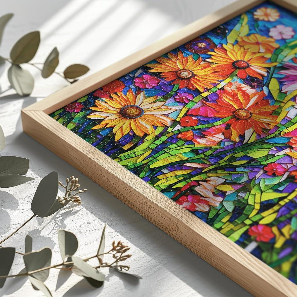 Rompecabezas Bgraamiens Arte Mosaico Flores 1000 Piezas 61x61cm