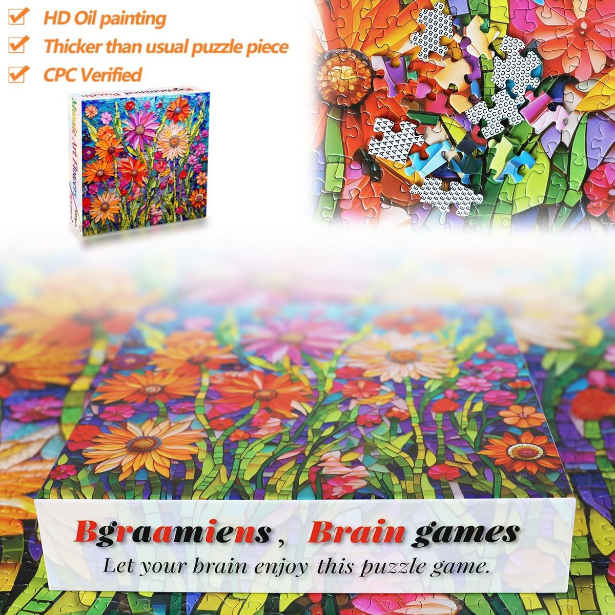 Rompecabezas Bgraamiens Arte Mosaico Flores 1000 Piezas 61x61cm