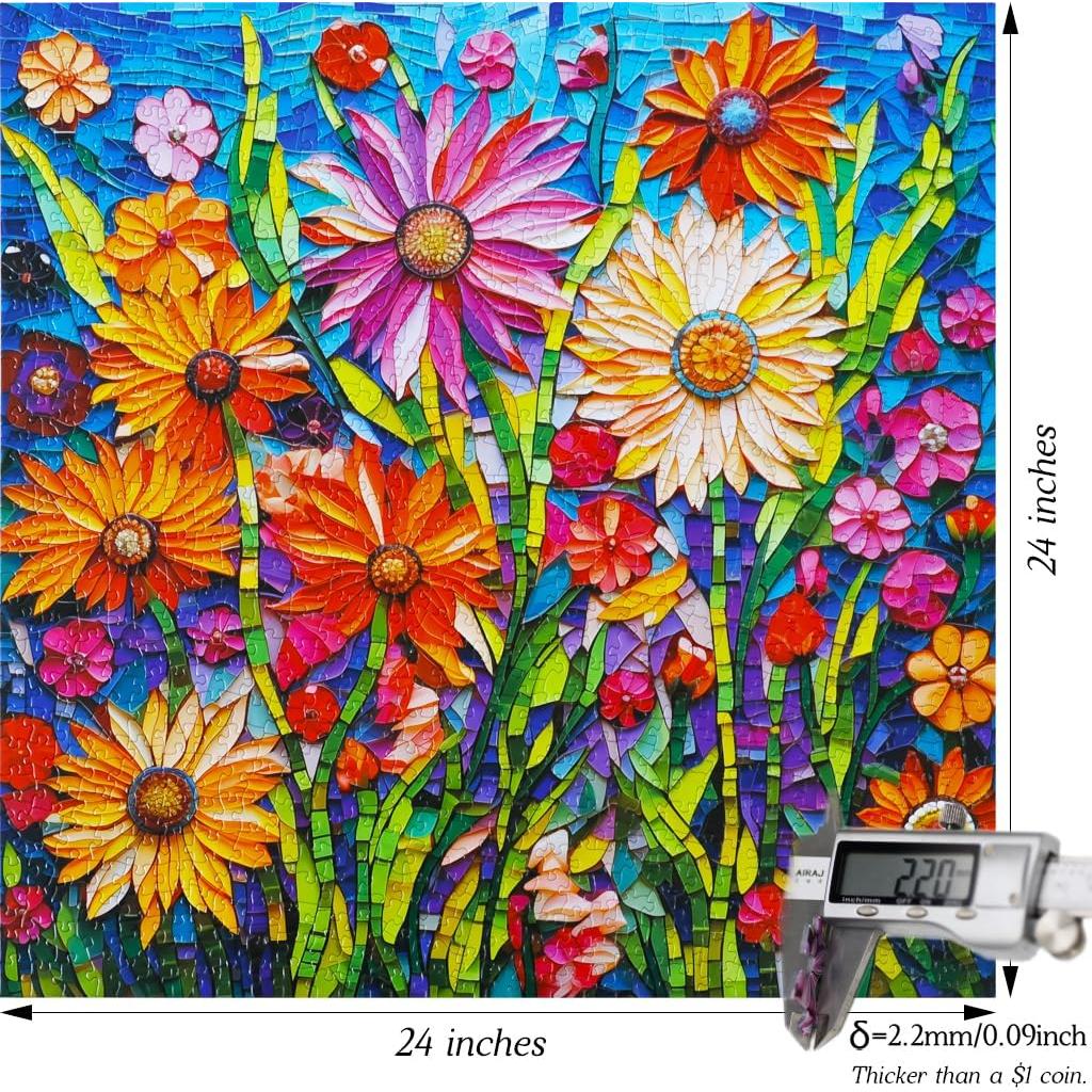 Rompecabezas Bgraamiens Arte Mosaico Flores 1000 Piezas 61x61cm
