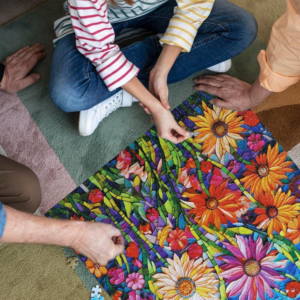 Rompecabezas Bgraamiens Arte Mosaico Flores 1000 Piezas 61x61cm