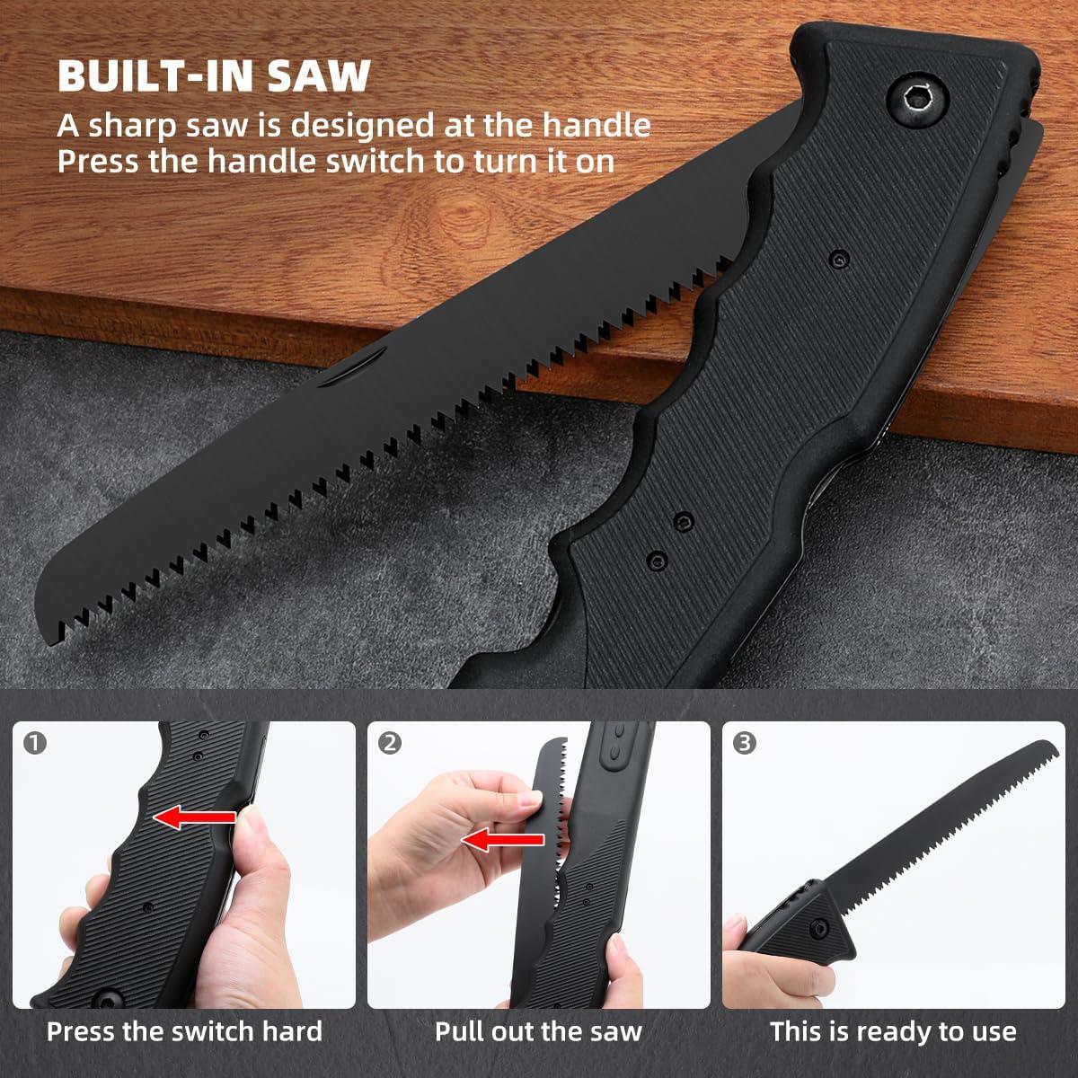 Multifunctional Hammer Head Axe Survival Tactical Tool - Folding Saw, Flintstone Whistle with Axe Sheath - Camping Hatchet for Outdoor Hiking
