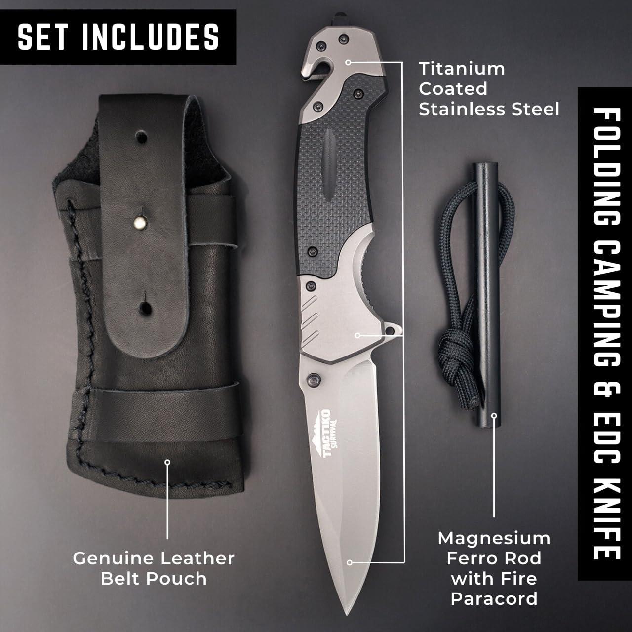 Cuchillo Plegable Tactiko con Funda y Iniciador de Fuego