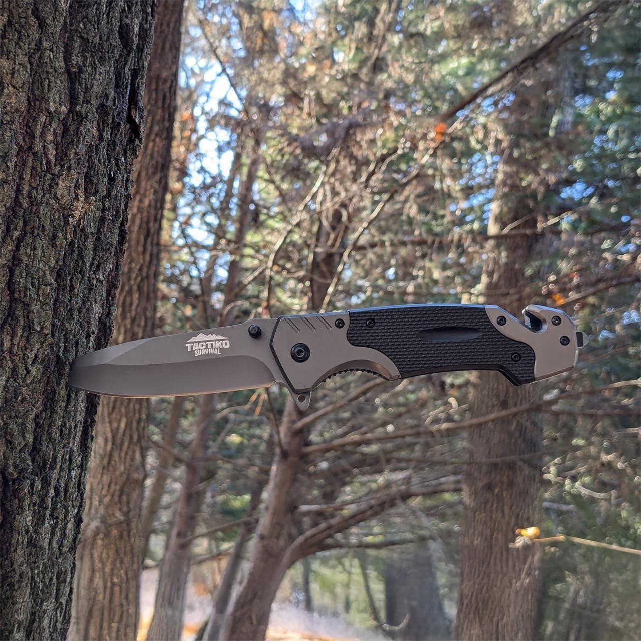 Cuchillo Plegable Tactiko con Funda y Iniciador de Fuego