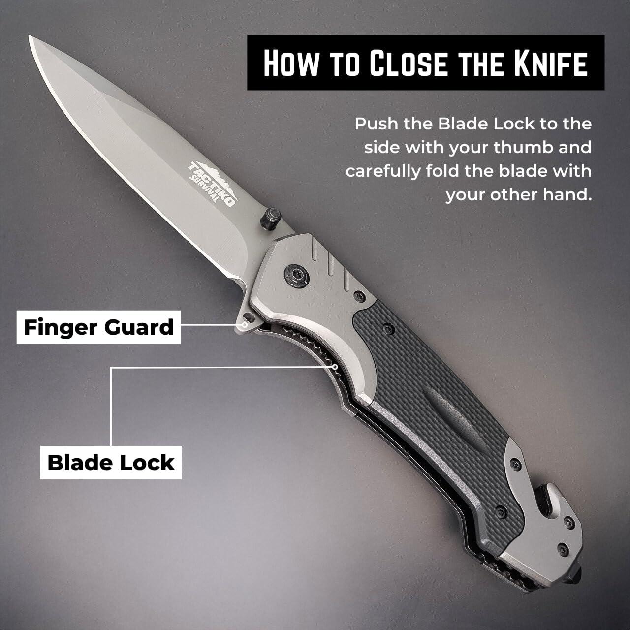 Cuchillo Plegable Tactiko con Funda y Iniciador de Fuego