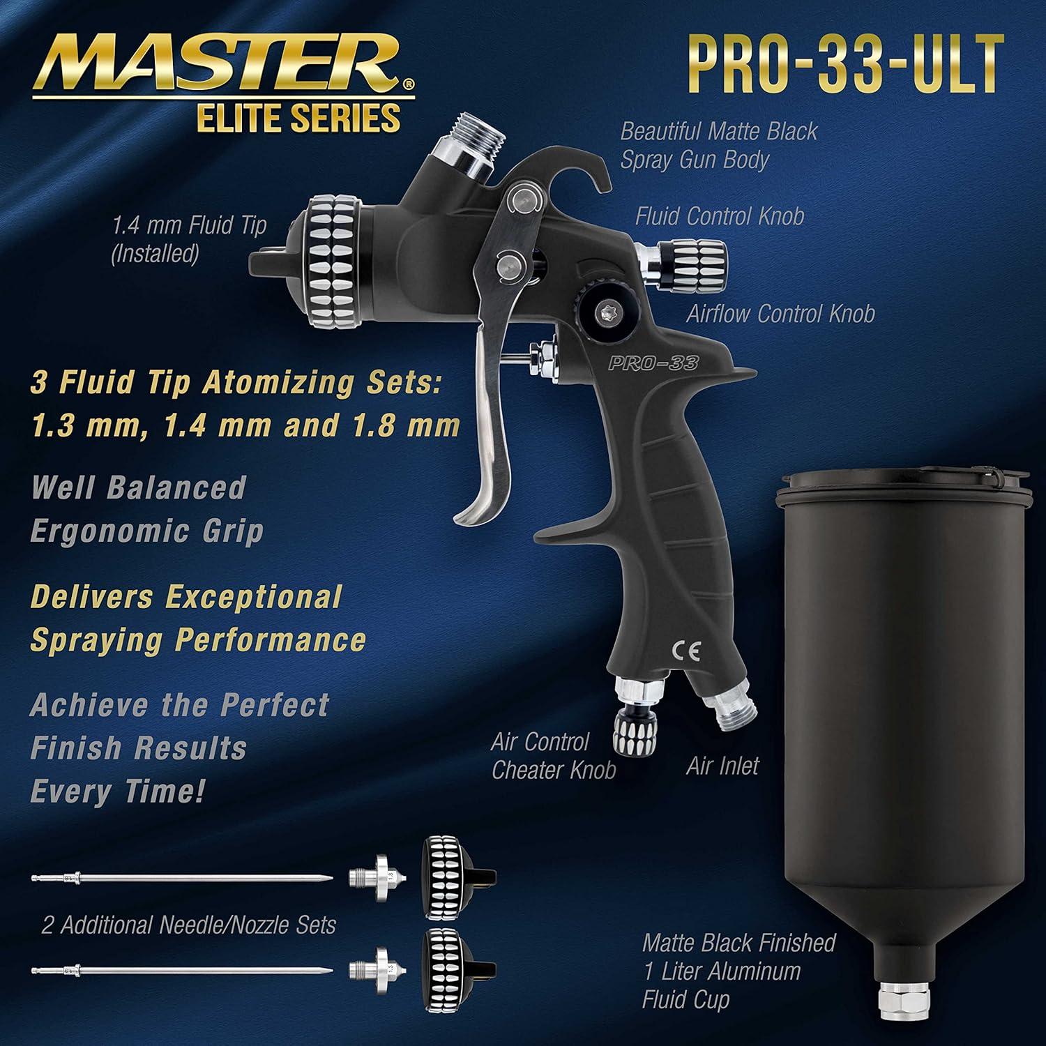 Pistola de Pulverización HVLP Master Elite PRO-33 1L 3 Puntas