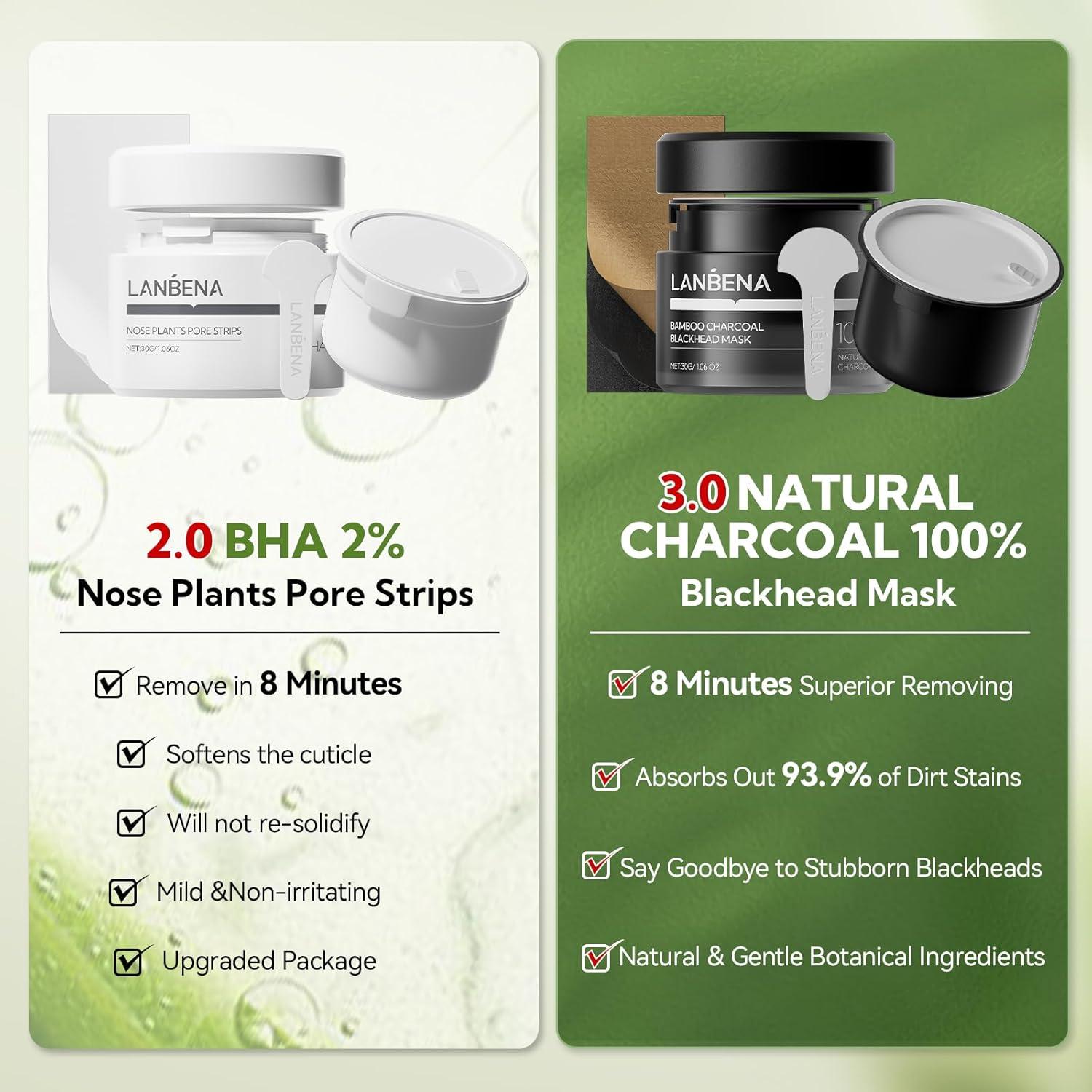 Set LANBENA 3 en 1: Tiras para Poros + Suero + Máscara