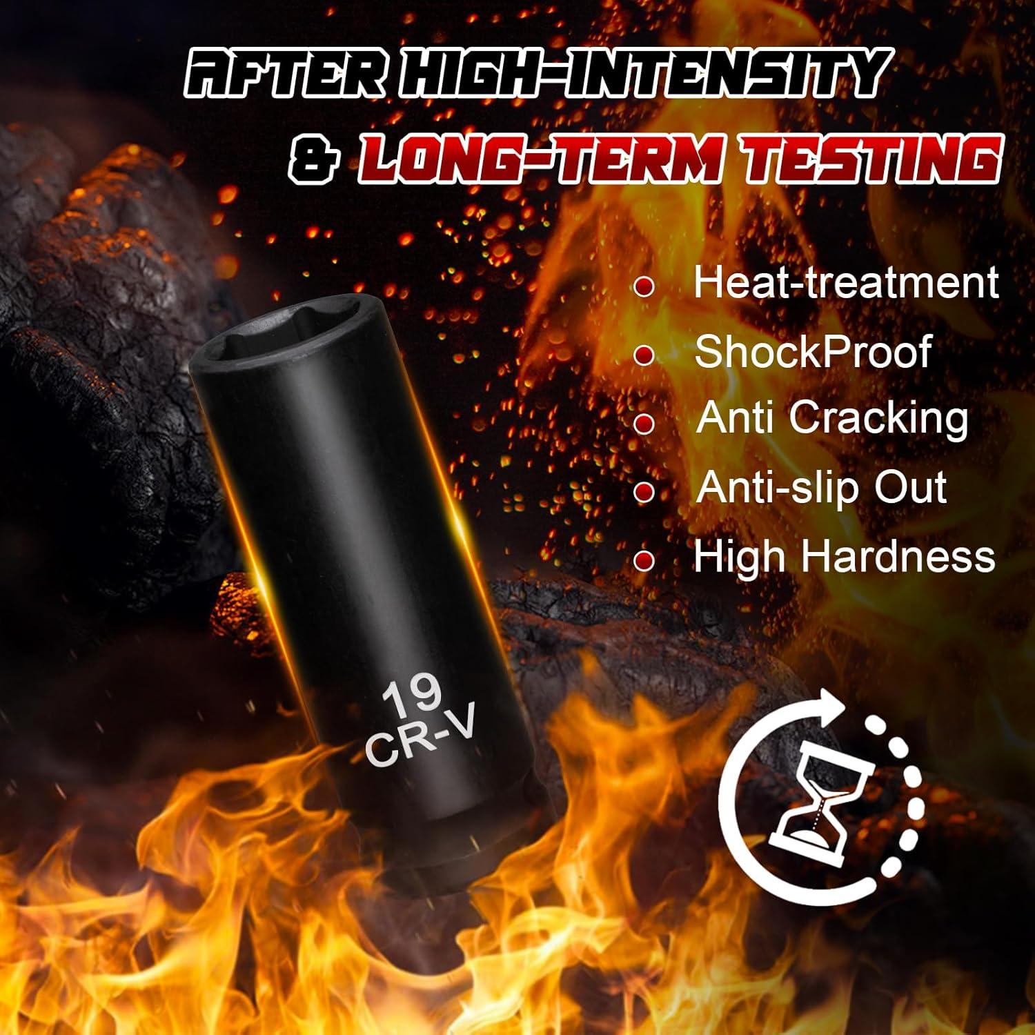 Juego de Enchufes de Impacto TOHOME 29 Piezas 1/2" Acero Cr-V-M