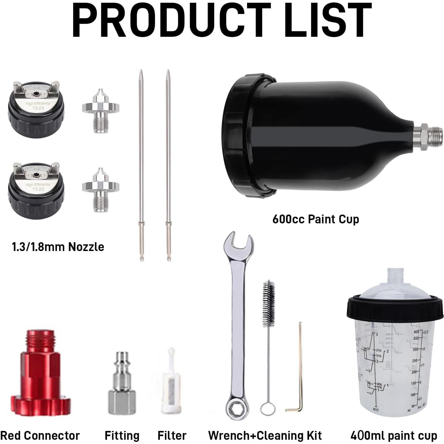 Pistola de Pulverización JZNTOOLS TE20 1.3/1.8mm 600cc