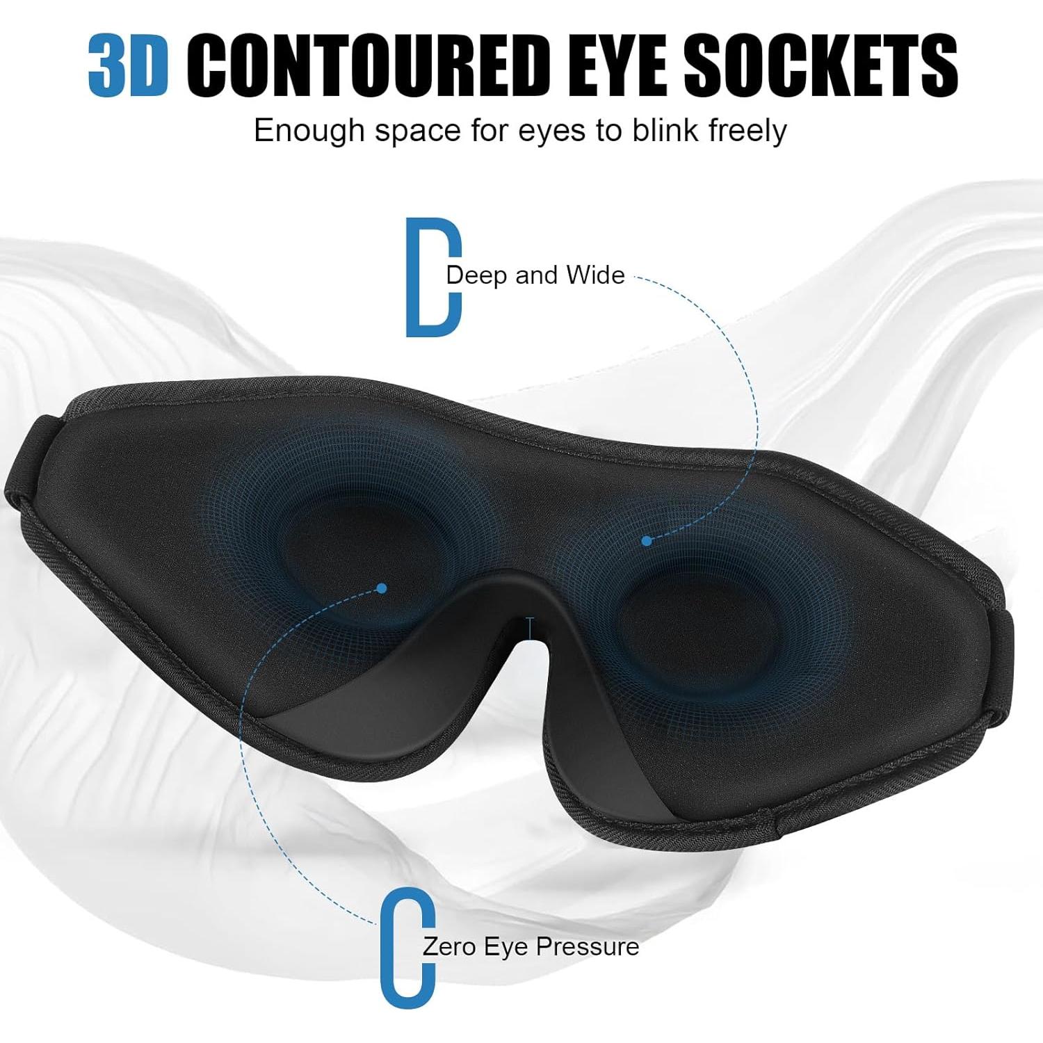 Máscara de Sueño 3D WellSync Negra con Tapones para Oídos