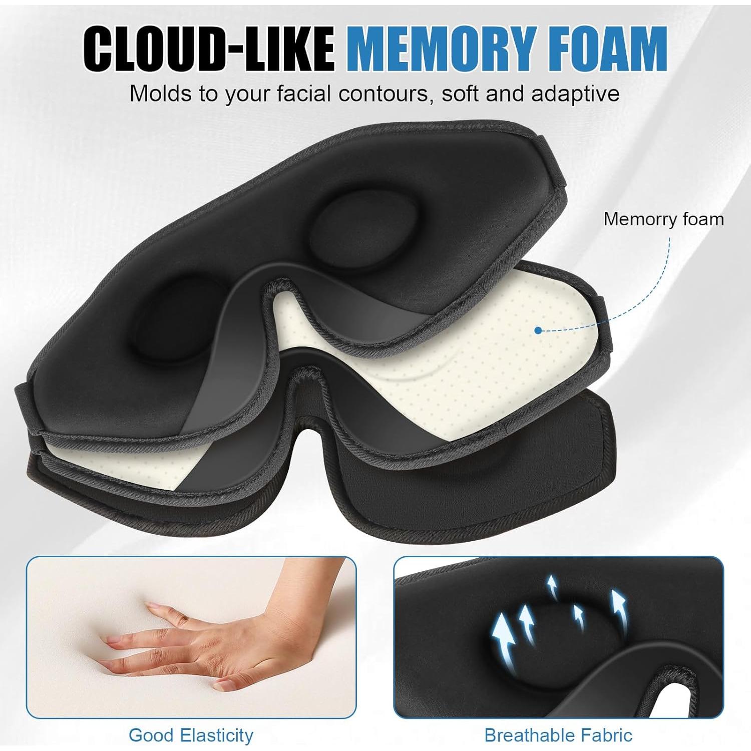 Máscara de Sueño 3D WellSync Negra con Tapones para Oídos