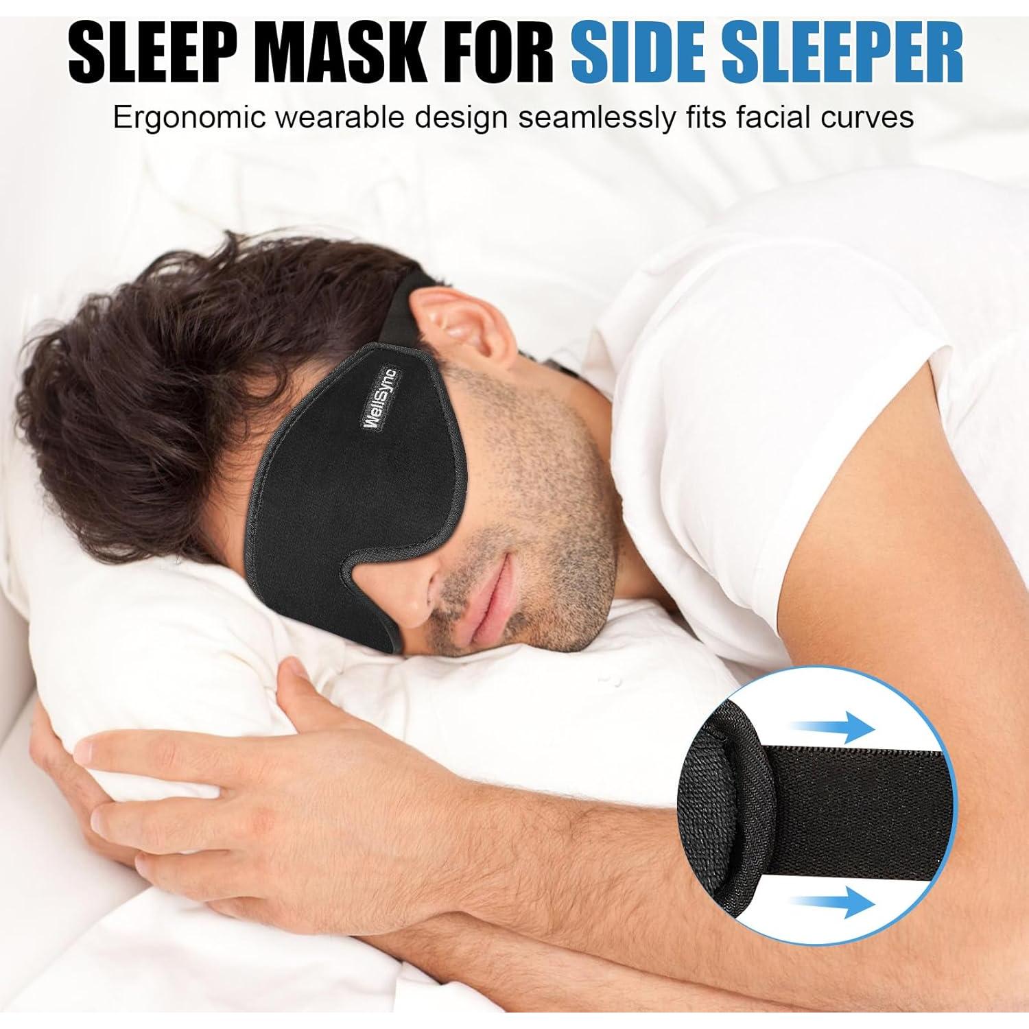 Máscara de Sueño 3D WellSync Negra con Tapones para Oídos