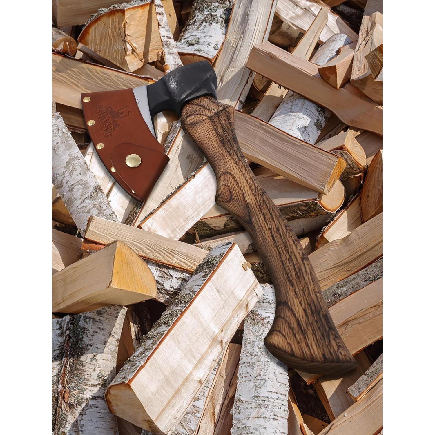 Hacha de Camping THKFWD 35.56 cm con Funda de Cuero