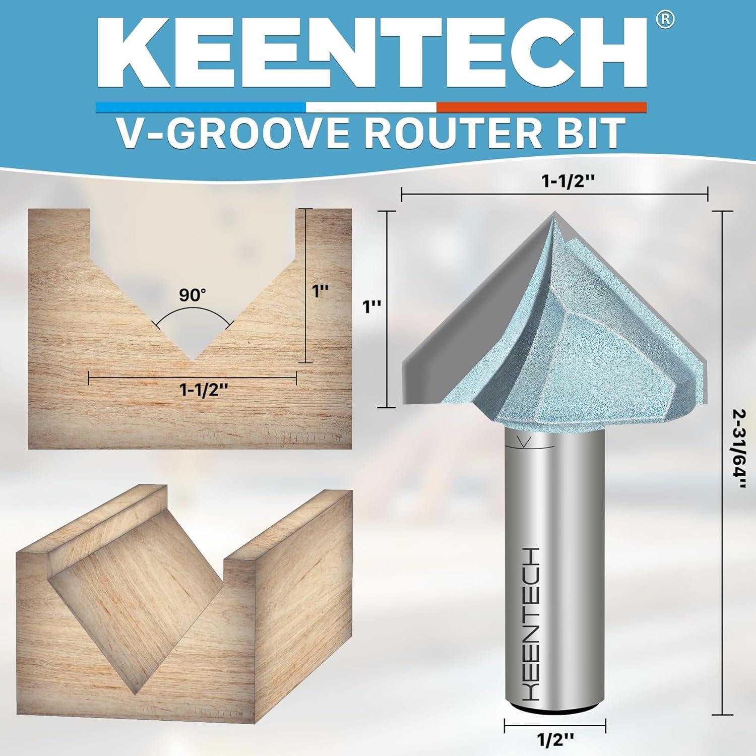 Broca de Router en V KEENTECH 90° 12.7mm Eje 38.1mm Diámetro 25.4mm Profundidad