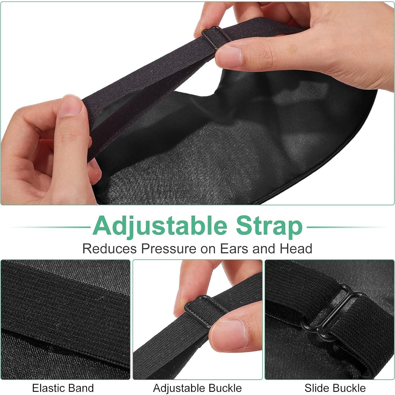 6 Piezas Máscaras de Sueño de Seda Geyoga Ajustables Negro