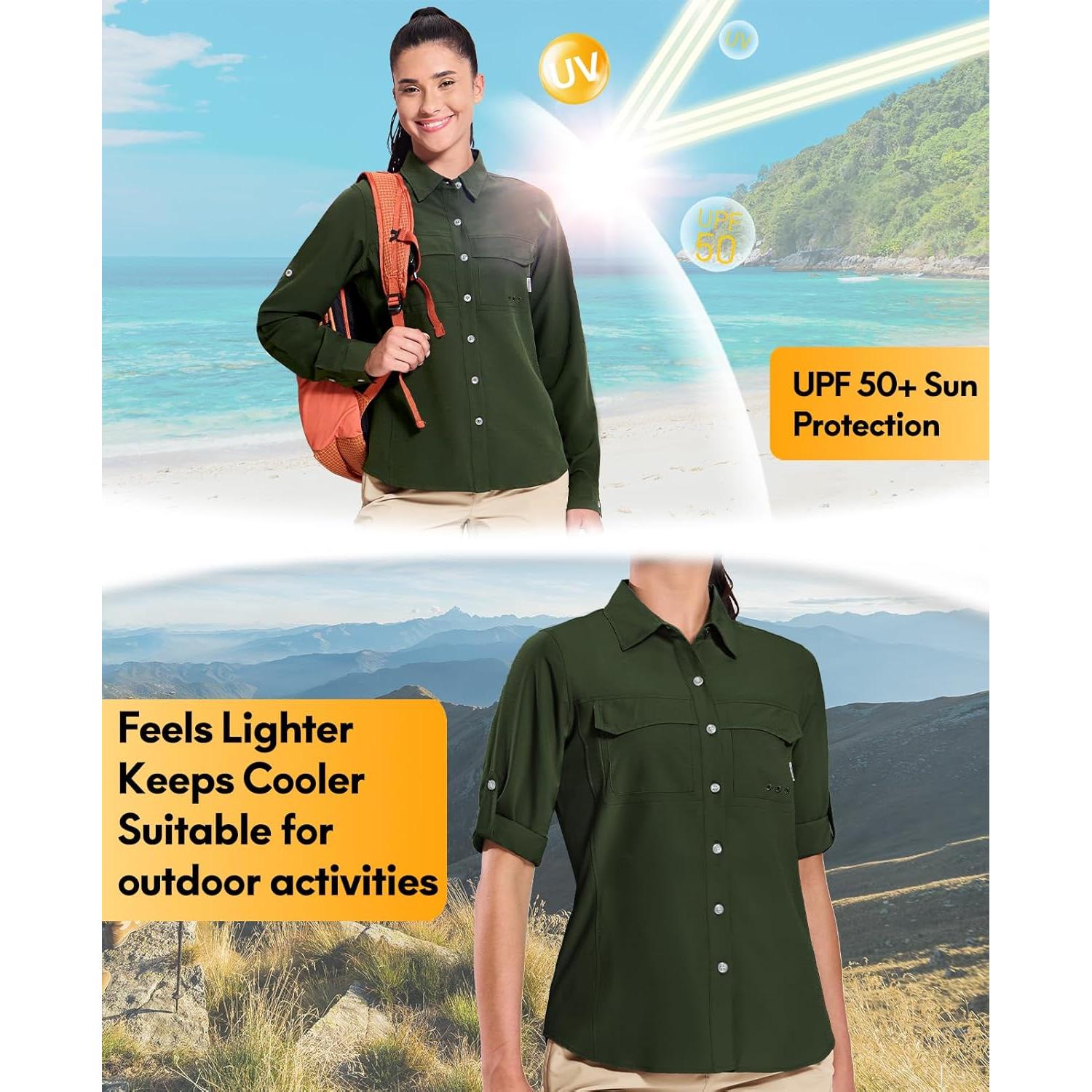 Camisa de Viaje Haimont para Mujeres UPF 50+ Verde Ejercito