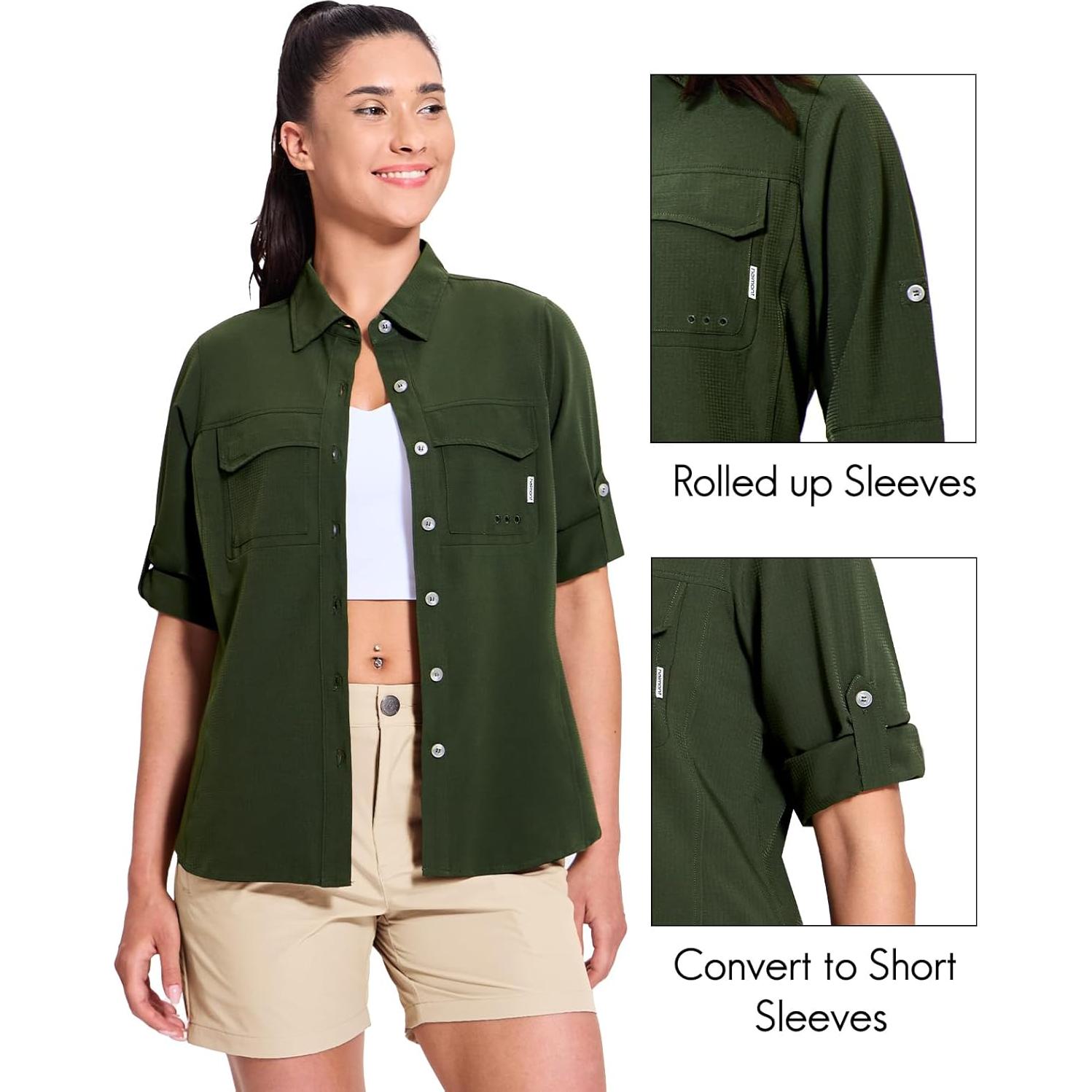 Camisa de Viaje Haimont para Mujeres UPF 50+ Verde Ejercito