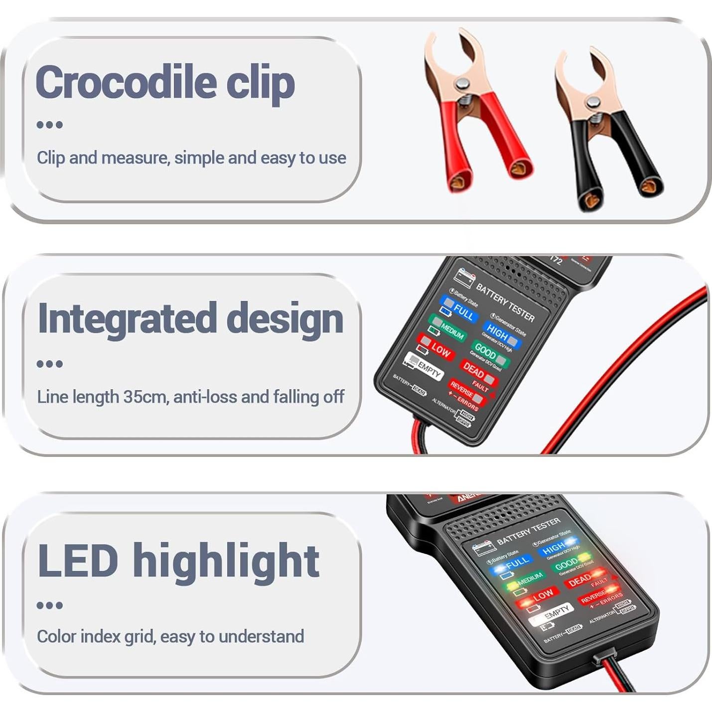 Probador de Baterías ANENG BT172 12V con Pantalla LCD