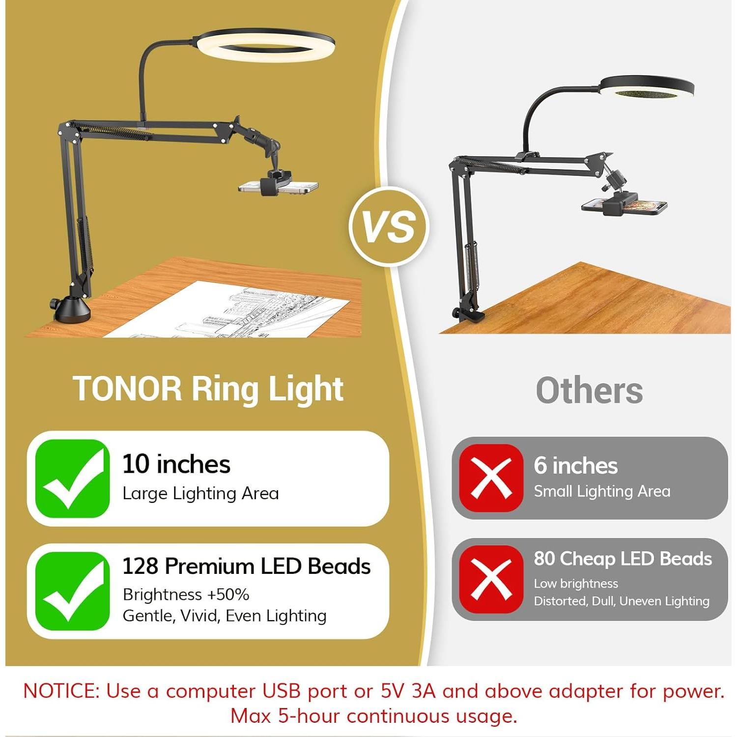 Luz de Anillo TONOR 25,4 cm con Soporte y Ajuste