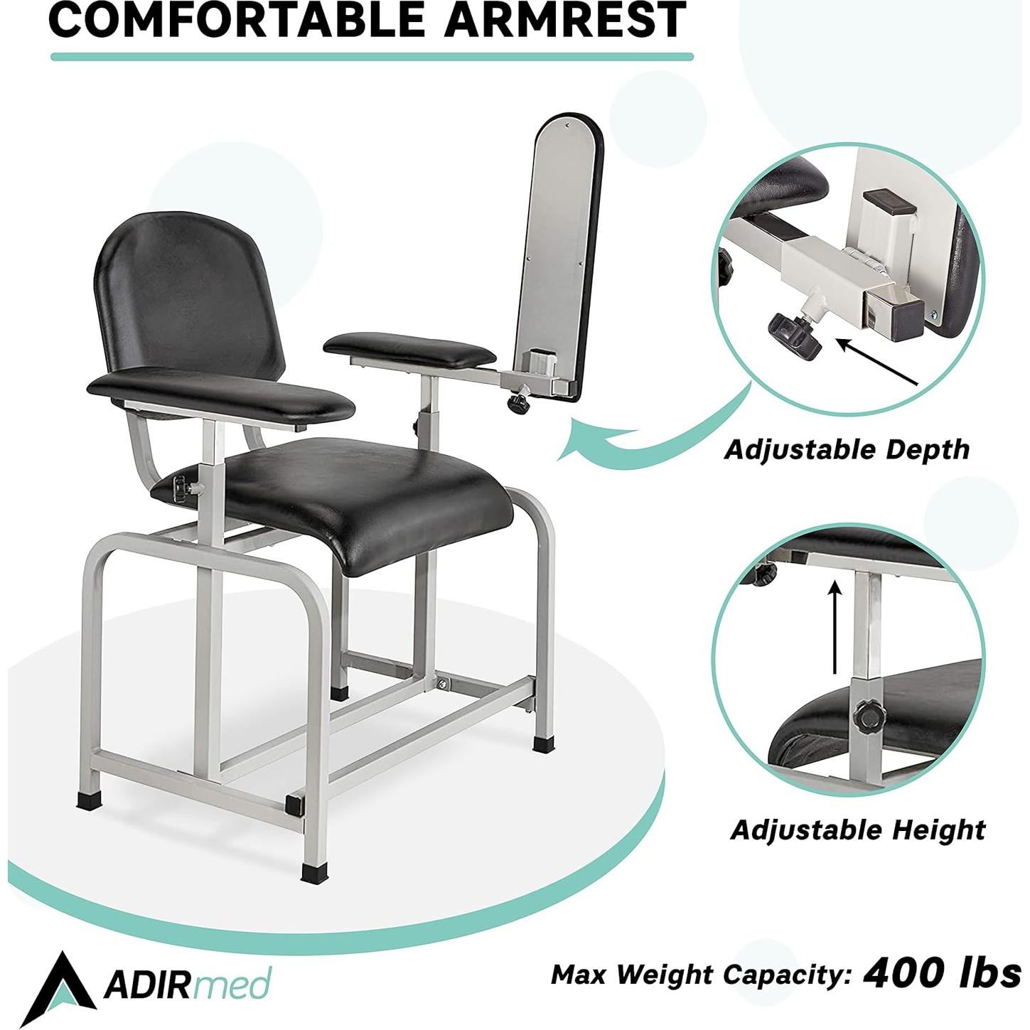 Silla de Flebotomía AdirMed Negra con Reposabrazos Ajustable