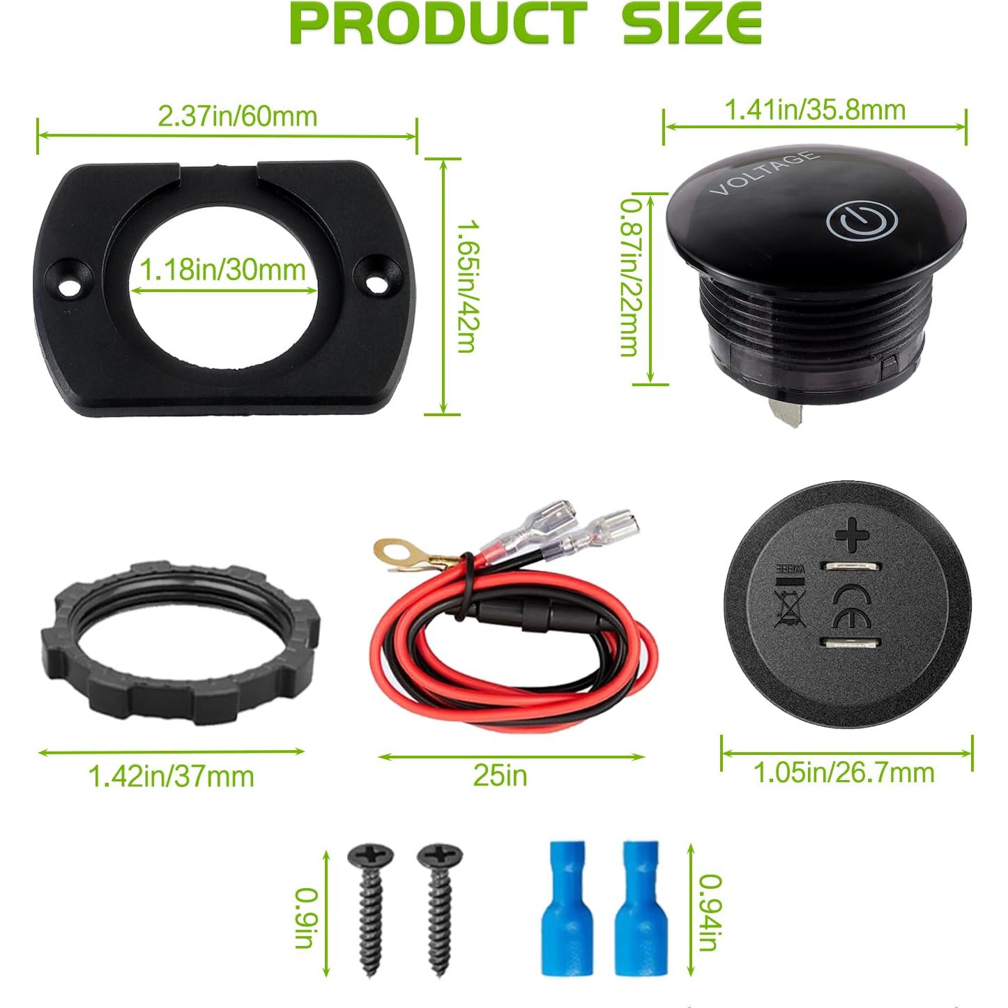 Medidor de Voltaje Digital EPLZON 12V 24V Impermeable Verde