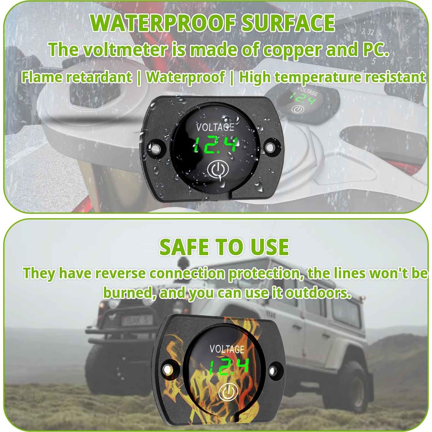 Medidor de Voltaje Digital EPLZON 12V 24V Impermeable Verde