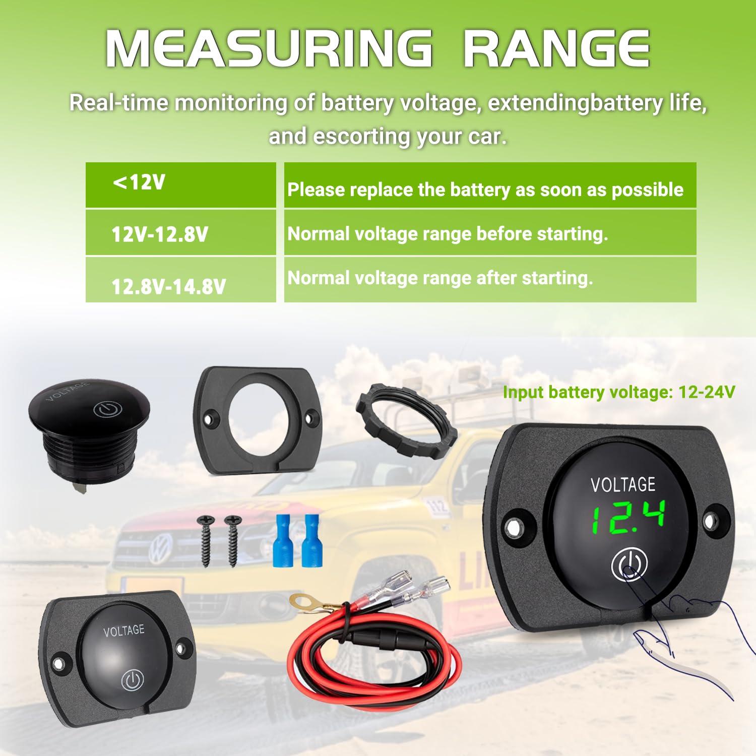 Medidor de Voltaje Digital EPLZON 12V 24V Impermeable Verde