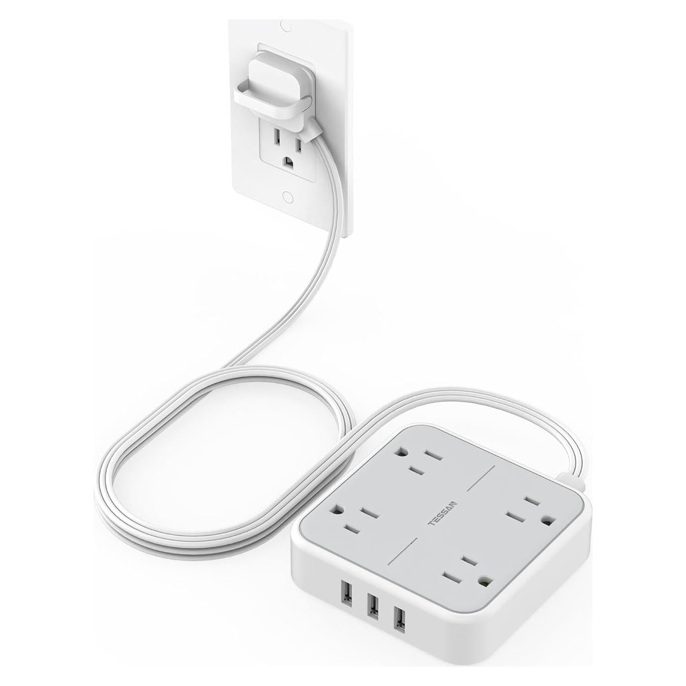 Regleta TESSAN 4 Salidas 3 USB 1.52m Protector Sobretensión