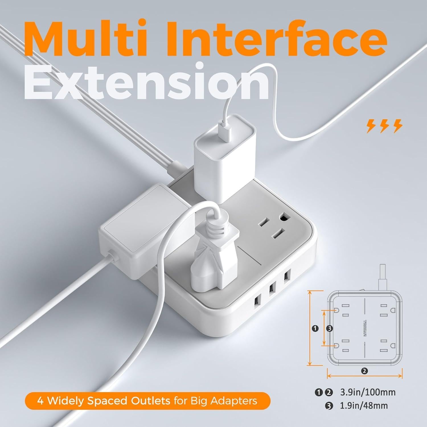 Regleta TESSAN 4 Salidas 3 USB 1.52m Protector Sobretensión