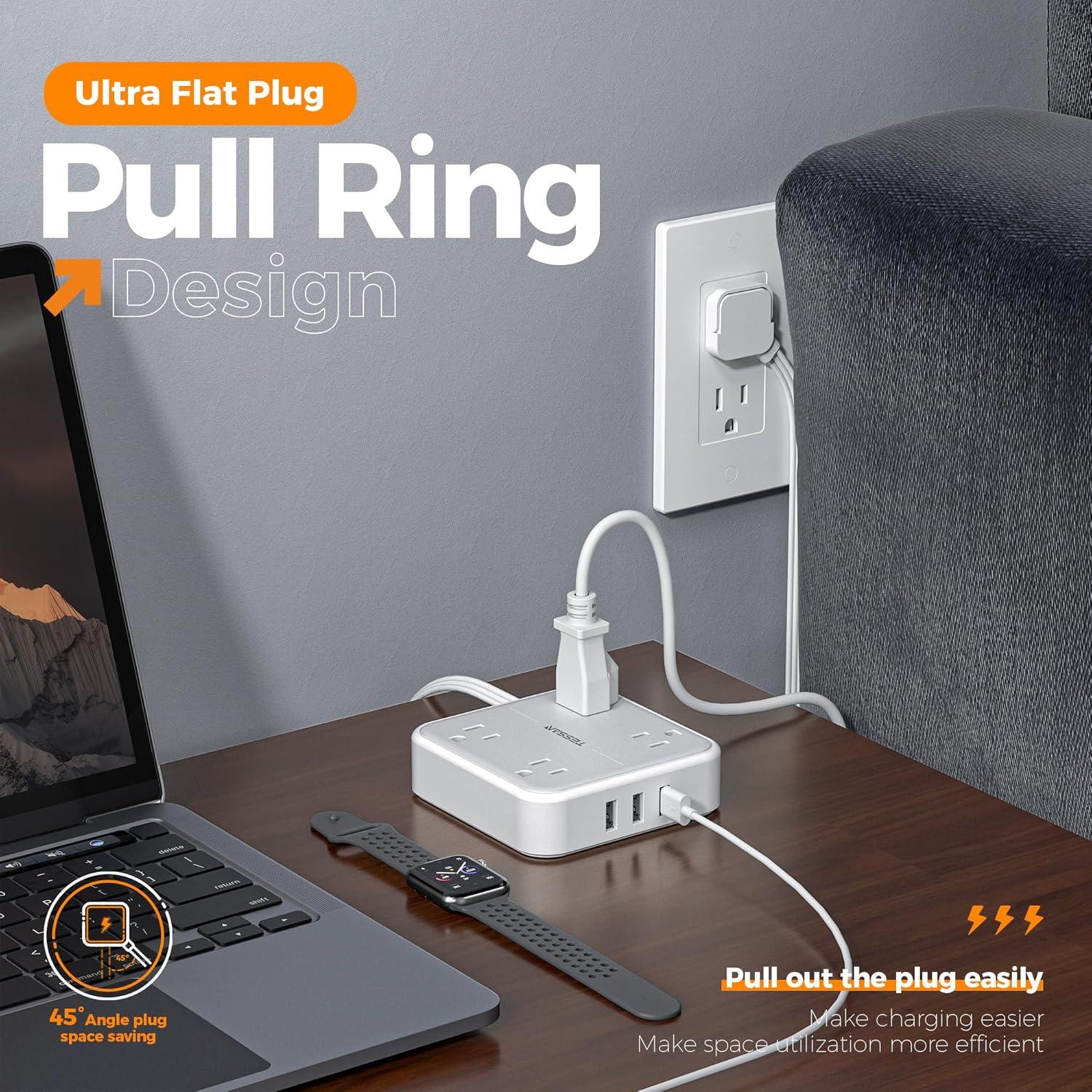 Regleta TESSAN 4 Salidas 3 USB 1.52m Protector Sobretensión