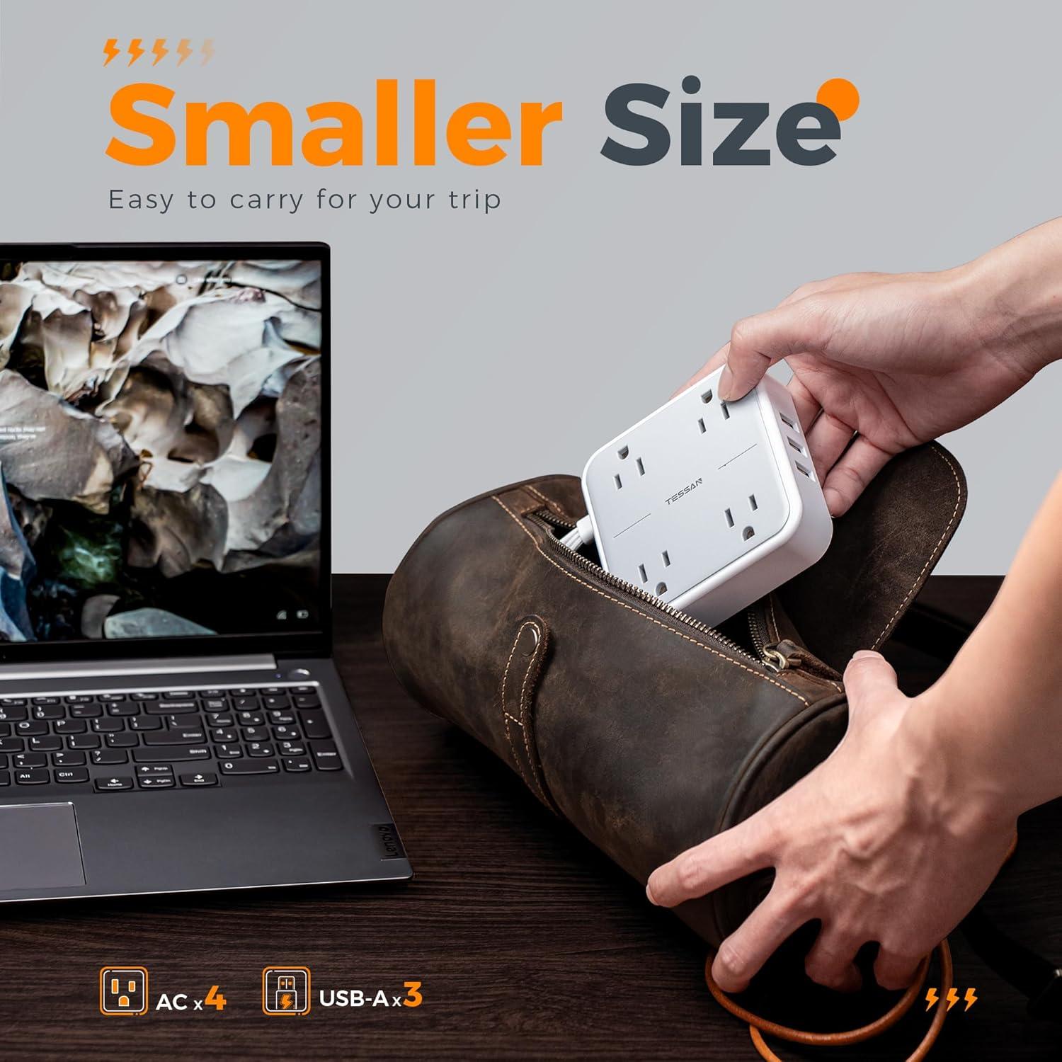 Regleta TESSAN 4 Salidas 3 USB 1.52m Protector Sobretensión