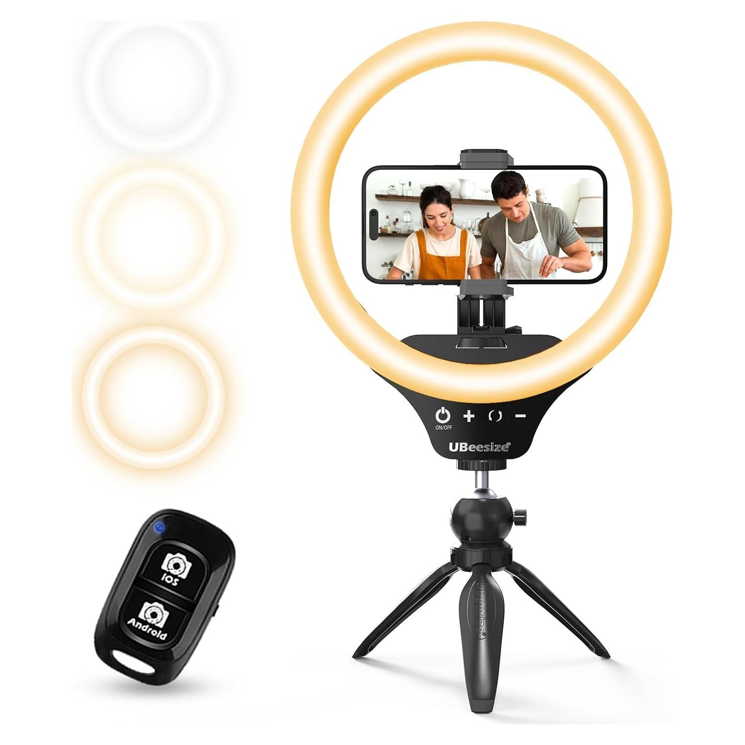 Luz de Anillo UBeesize 10" LED con Trípode y Soporte