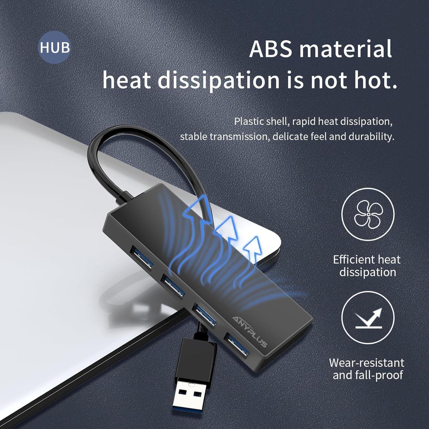 Hub USB 3.0 ANYPLUS 4 Puertos Adaptador Portátil Negro