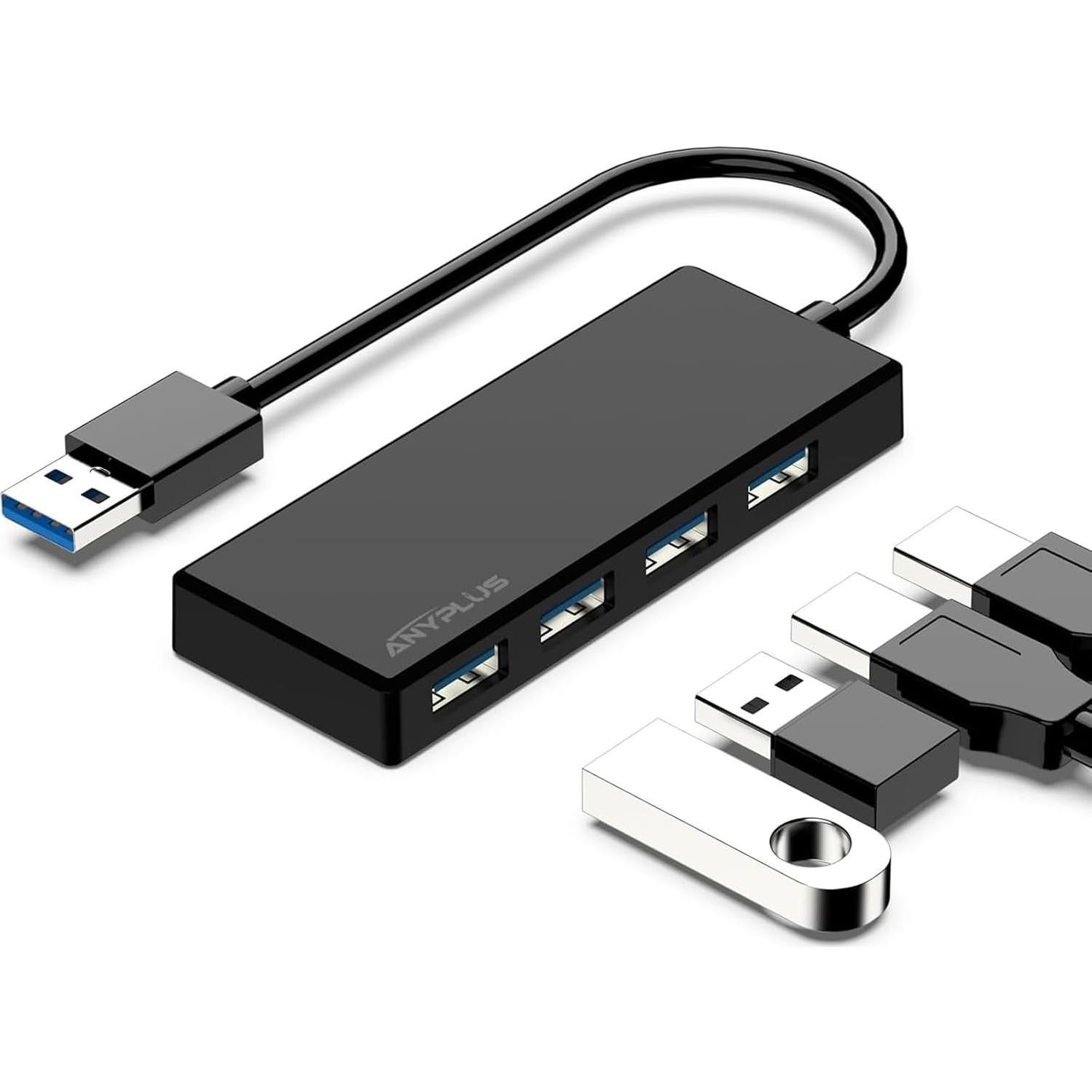 Hub USB 3.0 ANYPLUS 4 Puertos Adaptador Portátil Negro