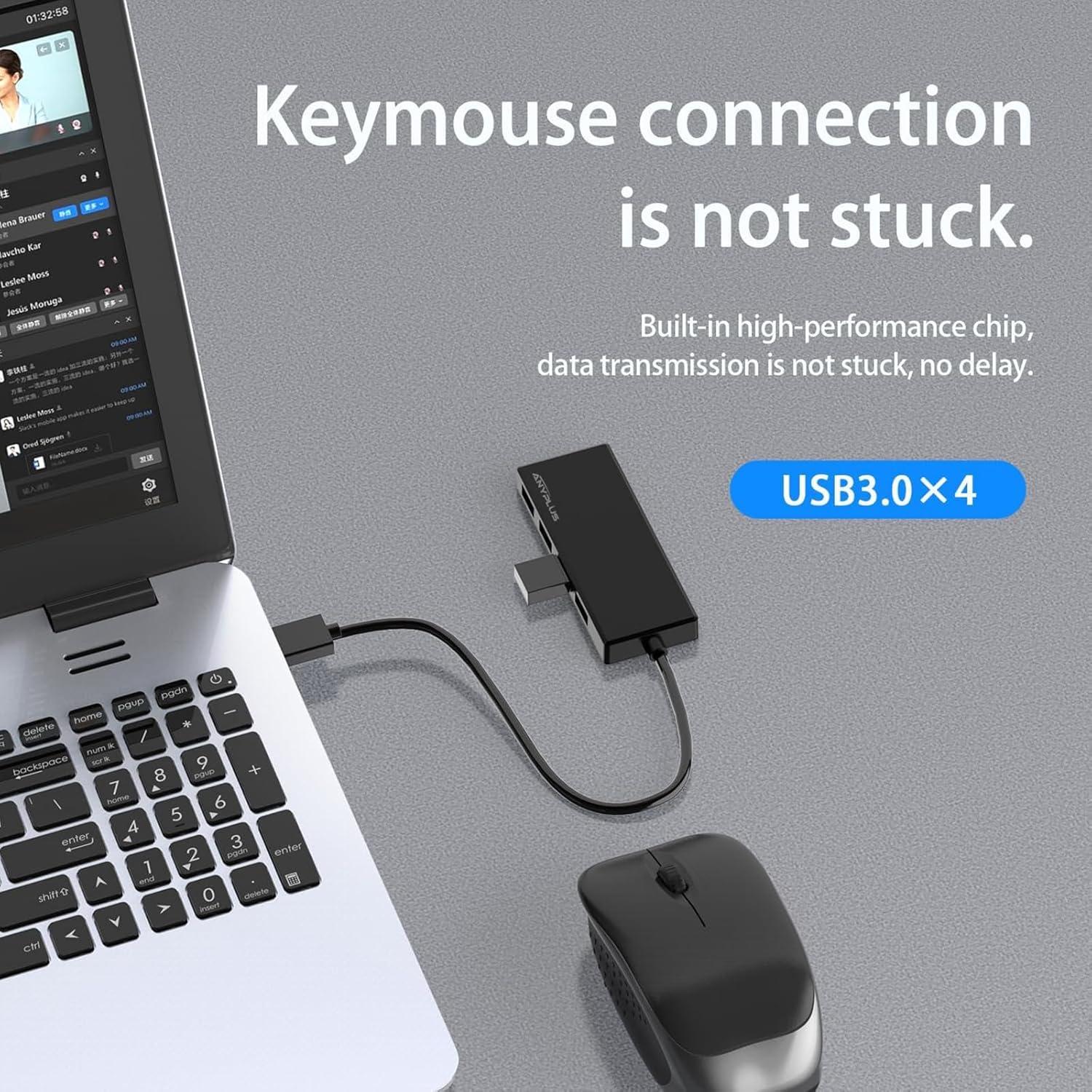 Hub USB 3.0 ANYPLUS 4 Puertos Adaptador Portátil Negro