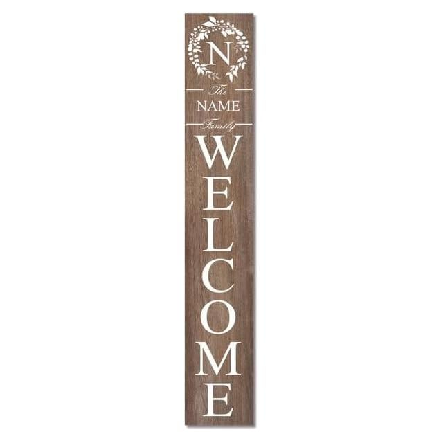 Wood Personalized Initial Family Name Welcome Sign for Porch Standing 48in×8in, Tall Custom Last Name Vertical Leaner Rustic Welcome Sign for Front Door Deck Patio Yard Home Decorations
