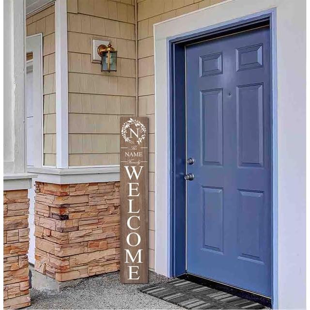 Wood Personalized Initial Family Name Welcome Sign for Porch Standing 48in×8in, Tall Custom Last Name Vertical Leaner Rustic Welcome Sign for Front Door Deck Patio Yard Home Decorations