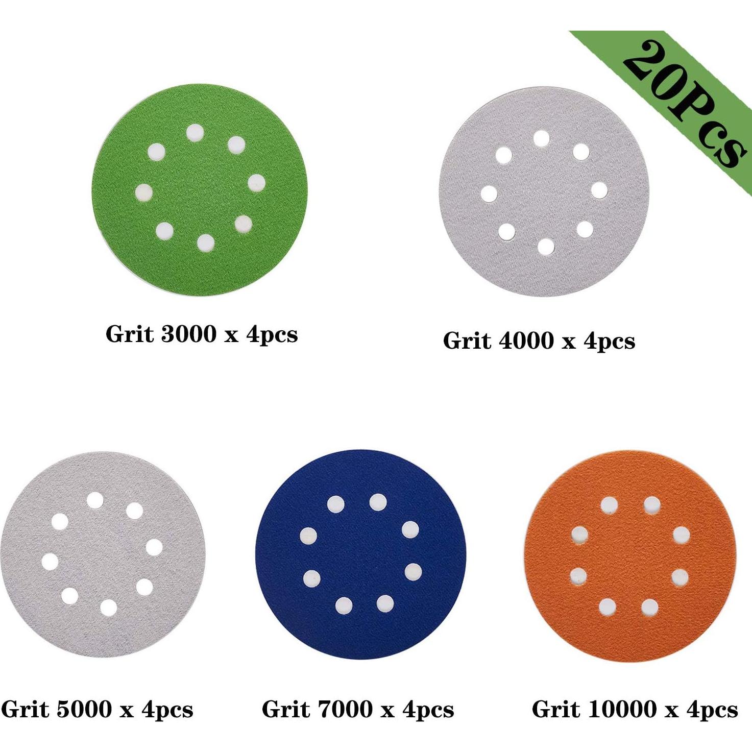 20 Discos de Lija 5" CKFCXC 3000-10000 Granos Húmedo/Seco