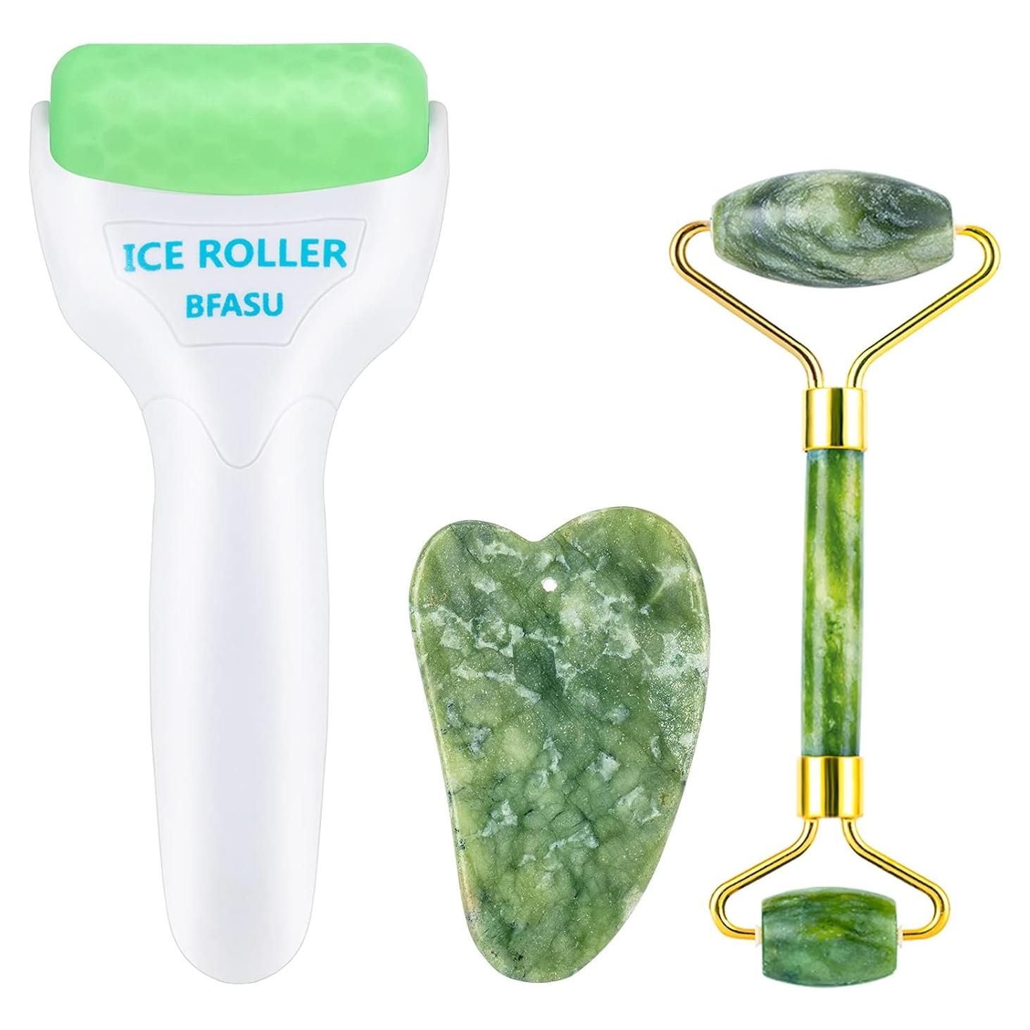 Juego de Rodillos Faciales 3 en 1 BFASU - Rodillo de Hielo y Jade
