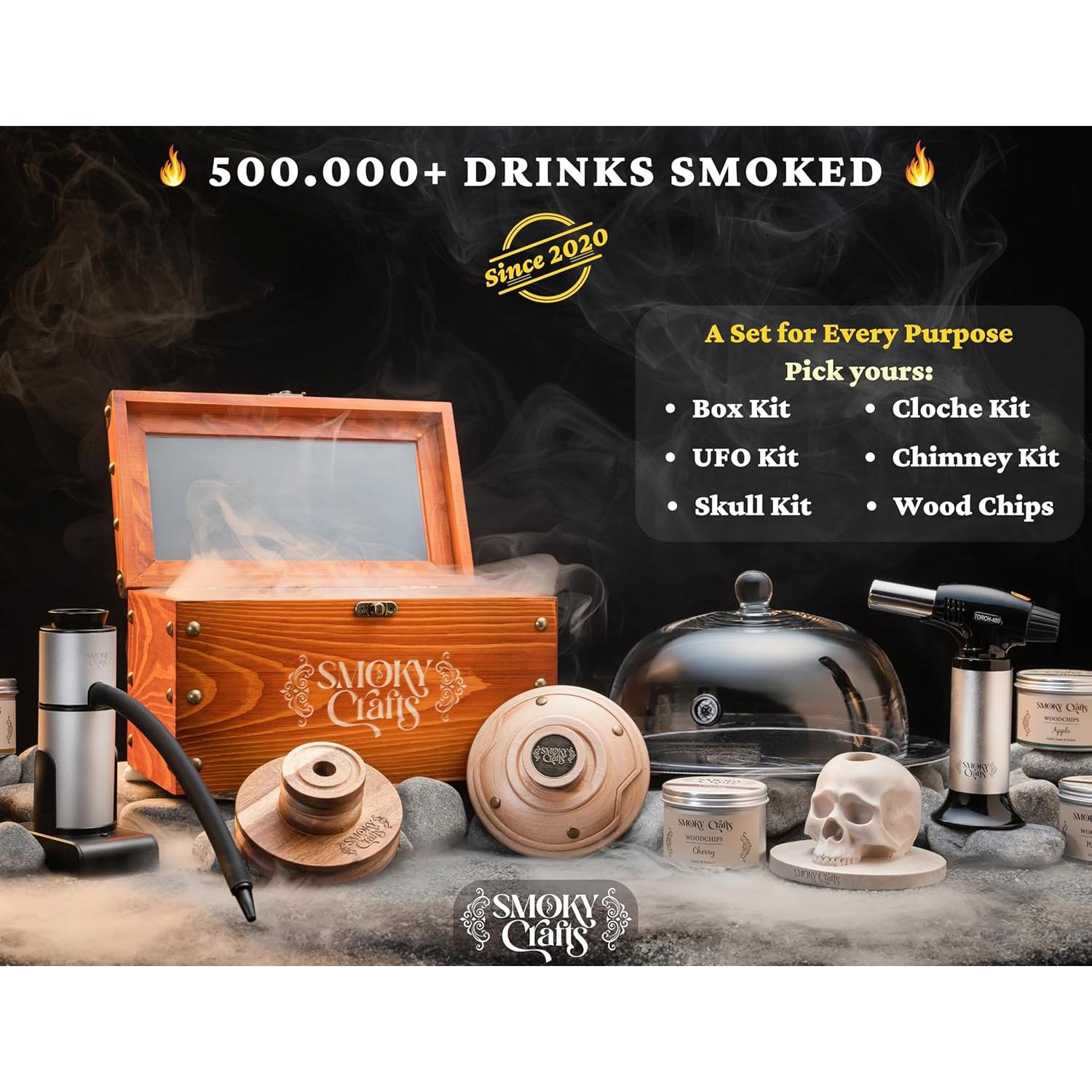 Kit de Ahumador de Whiskey Smoky Crafts SC-007 con Astillas de Madera