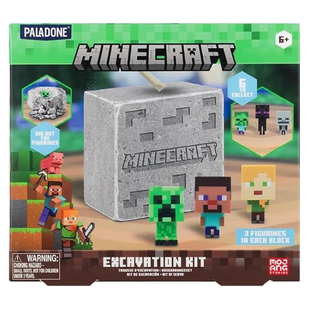 Paladone Minecraft Official Licensed Excavation Kit for Kids, Gamer Decor and Gift for Boys and Girls, 3 Iconic Gaming Characters Included, Interactive Dig Toy