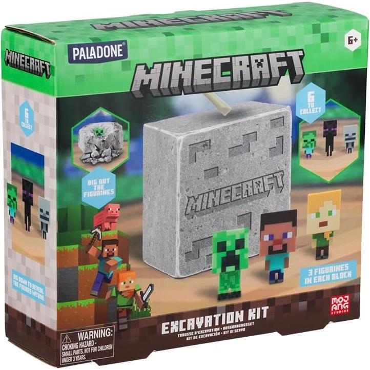 Paladone Minecraft Official Licensed Excavation Kit for Kids, Gamer Decor and Gift for Boys and Girls, 3 Iconic Gaming Characters Included, Interactive Dig Toy