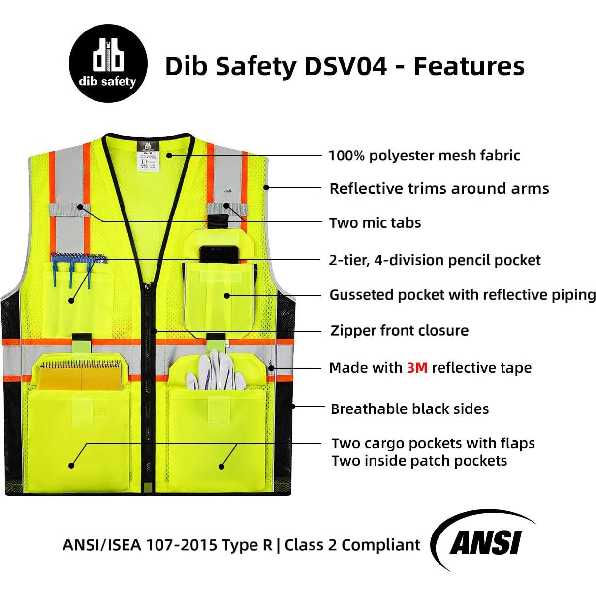 Chaleco de Seguridad Amarillo Dib Safety DSV04Y-L Reflectante