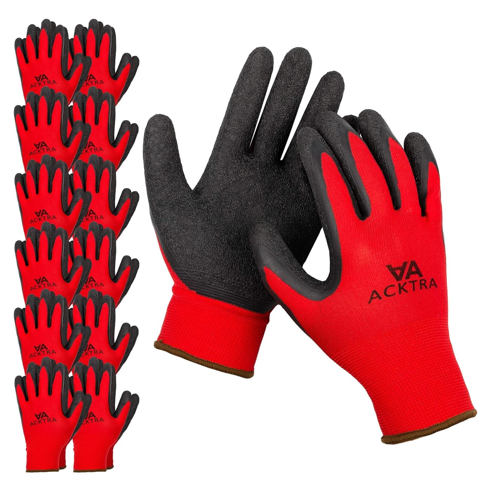 Guantes de Trabajo Acktra WG008 Nylon Rojo Negro 12 Pares