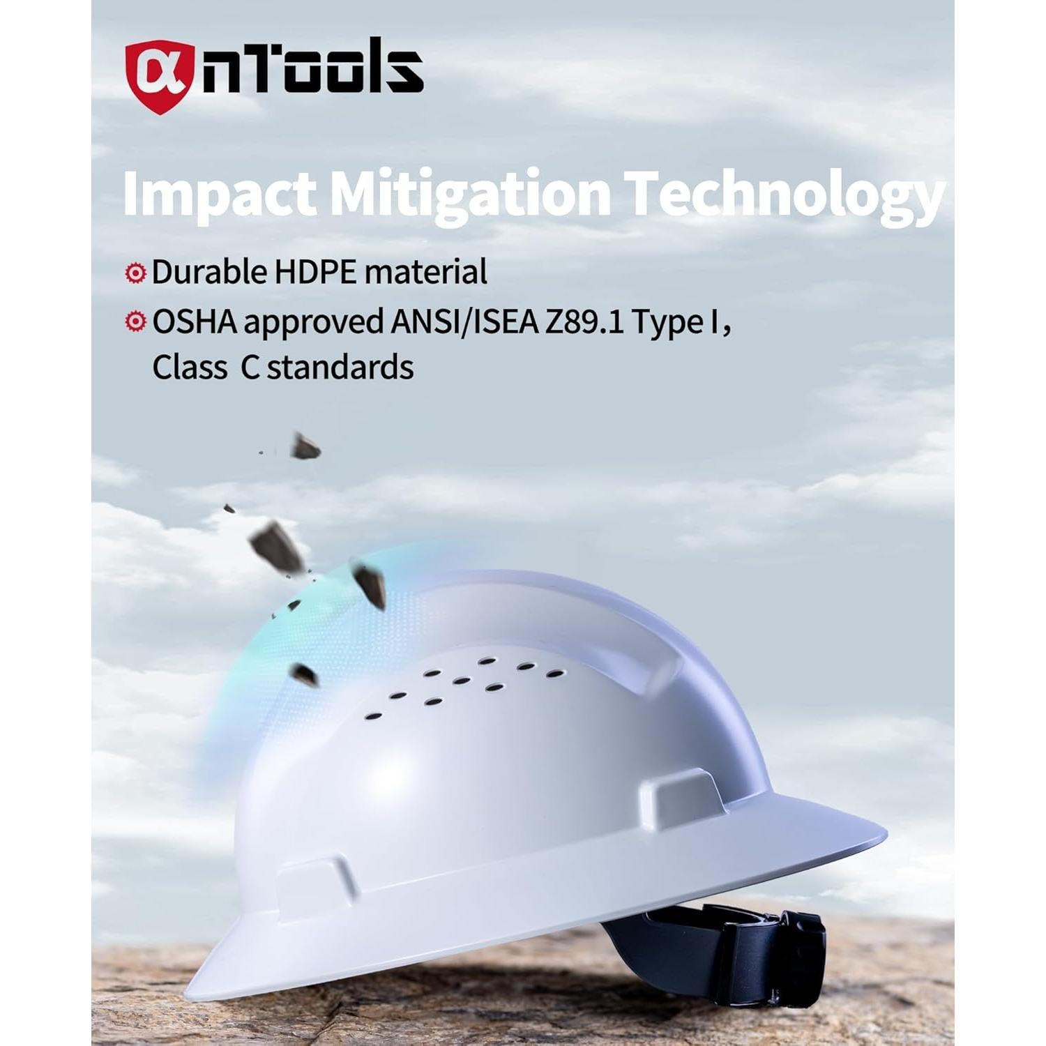 Casco de construcción AnTools blanco con suspensión ajustable