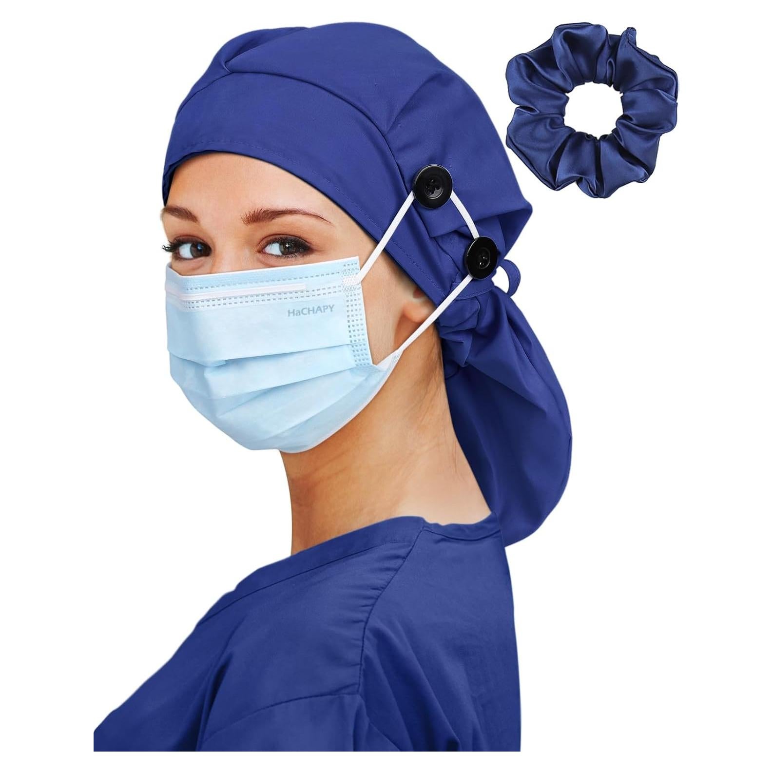 Gorro Quirúrgico Satén Azul para Mujeres con Cabello Largo