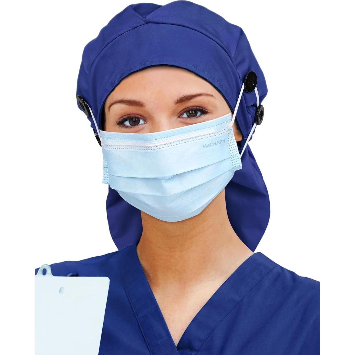 Gorro Quirúrgico Satén Azul para Mujeres con Cabello Largo