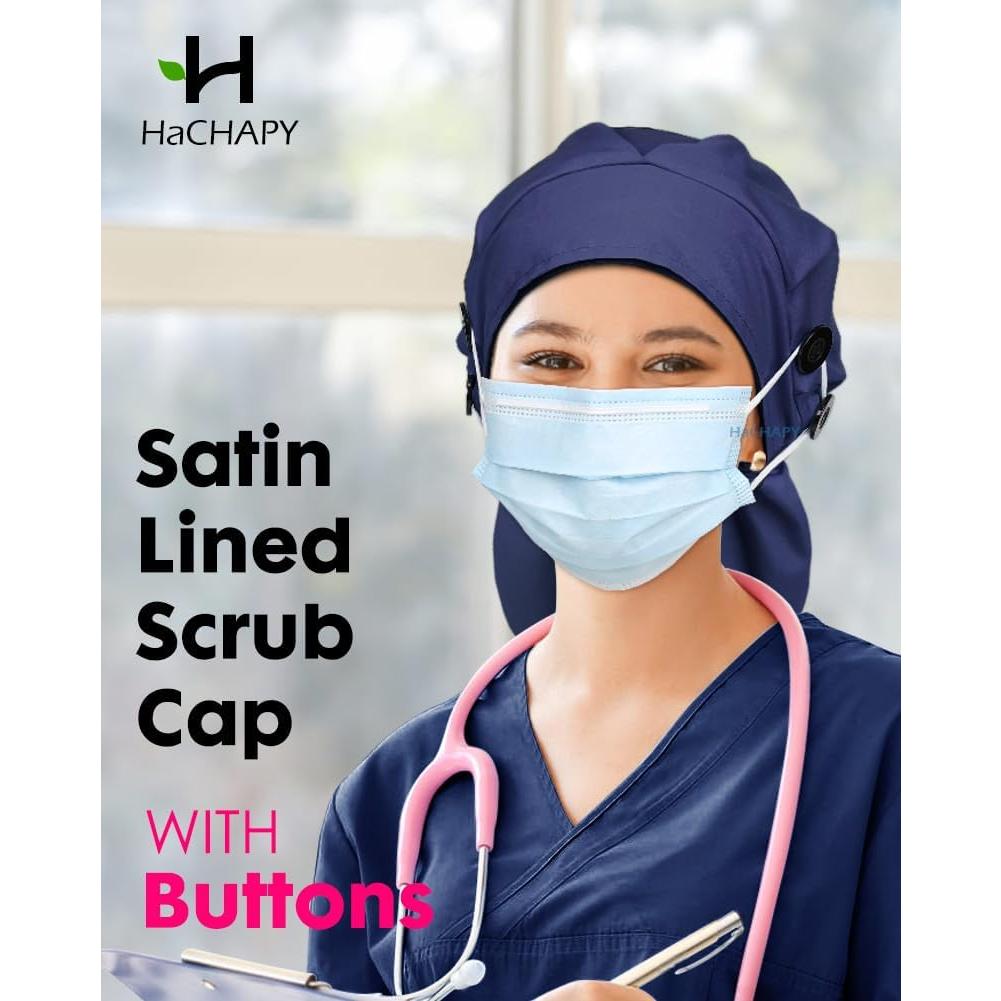 Gorro Quirúrgico Satén Azul para Mujeres con Cabello Largo