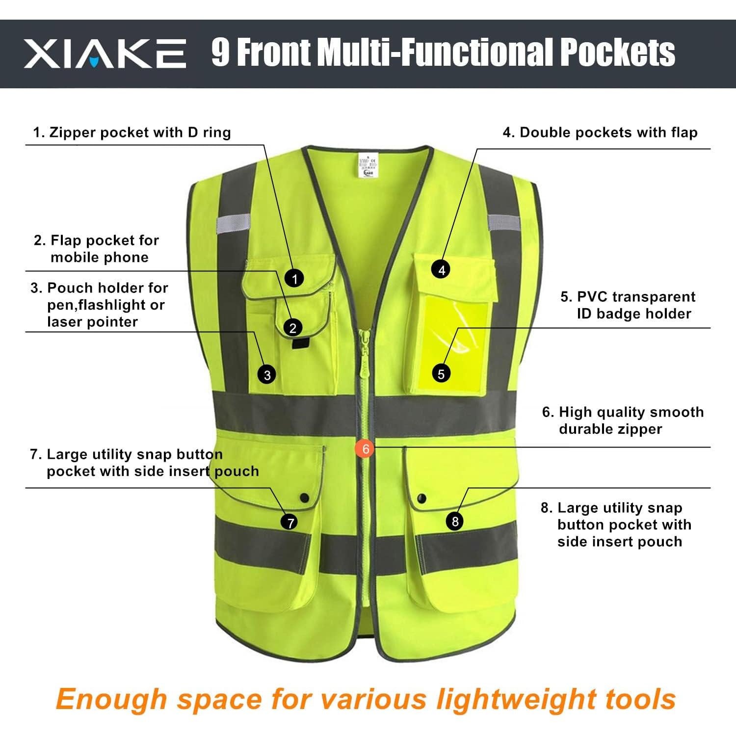 Chaleco de Seguridad XIAKE Amarillo Reflectante 9 Bolsillos